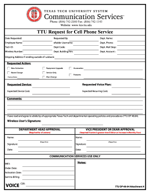 TTU Request for Cell Phone Service
