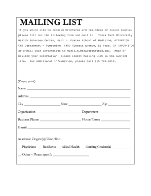 Mailing List Form