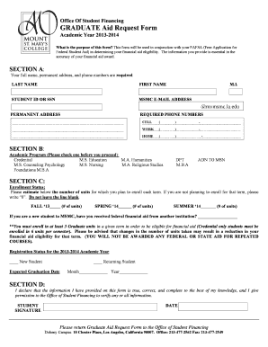 Graduate Aid Request Form