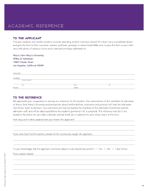 Mount Saint Mary's University Academic Reference Form