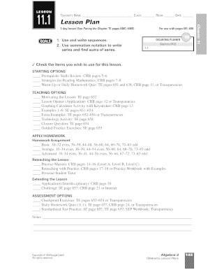 Algebra 2 Lesson Plan Template