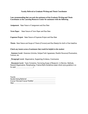 Faculty Referral for Graduate Writing Assistance