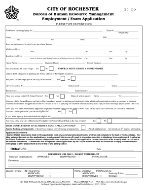 City of Rochester Employment Exam Application