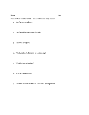 Middle School Fine Arts Exploration Pretest/Post Test