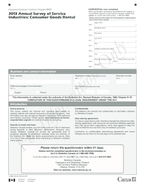 2013 Annual Survey of Service Industries Consumer Goods Rental