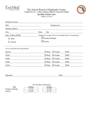 EyeMed Vision Care Open Enrollment Change Form
