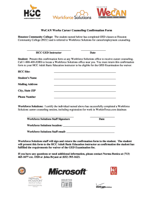 WeCAN Works Career Counseling Confirmation Form