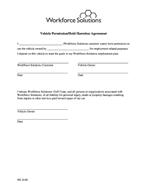 Vehicle Permission Hold Harmless Agreement