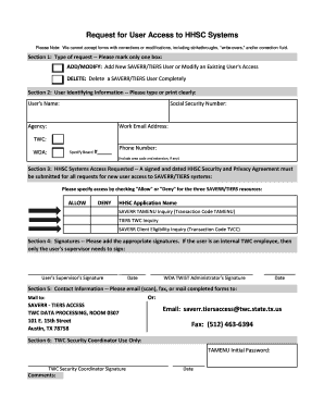 Request for User Access to HHSC Systems