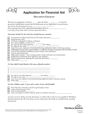 Financial Aid Application Documents Checklist