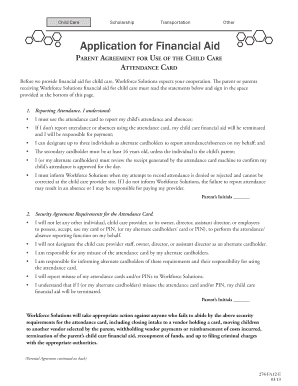 Parent Agreement for Child Care Attendance Card