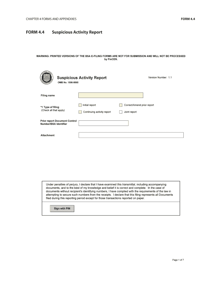Fillable Online FORM 44 Suspicious Activity Report FORM 4 Thompson HR