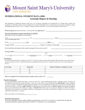 International Student Data Form for F-1 Visa