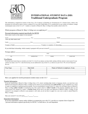 International Student Data Form for F-1 Visa