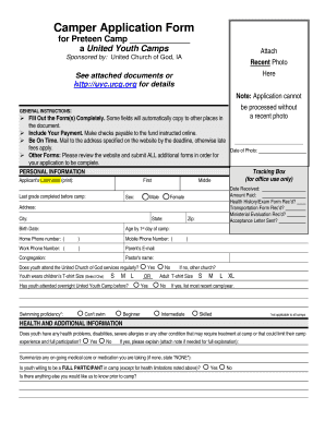 Preteen Camp Application Form