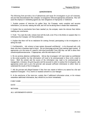 Investigator Admonitions Form
