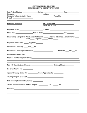 Contractor's Trainee Enrollment and Interview Form