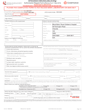 Intravenous Immunoglobulin Authorisation Request Form