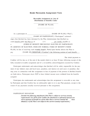 Revocable Assignment Form for Plan Benefits
