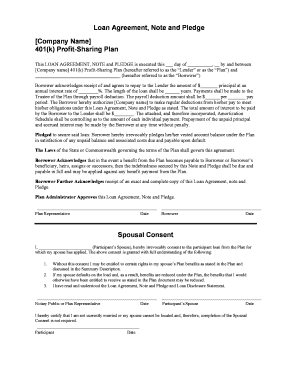 401(k) Loan Agreement Note and Pledge