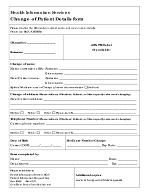 Change of Patient Details Form