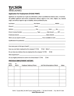 Tucson Airport Authority Employment Application