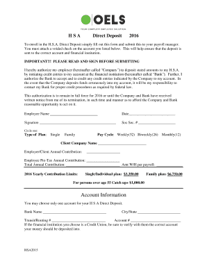 HSA Direct Deposit Authorization Form