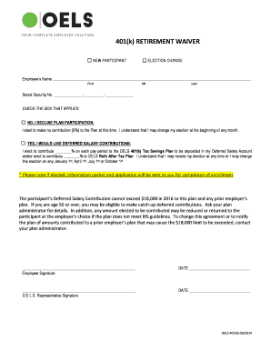 401(k) Retirement Waiver