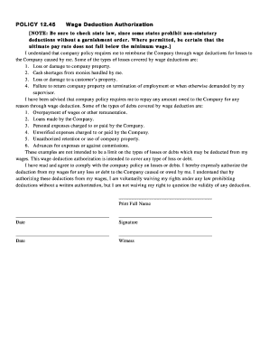 Wage Deduction Authorization Form