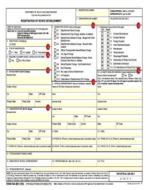 FDA Form 2891 Registration of Device Establishment