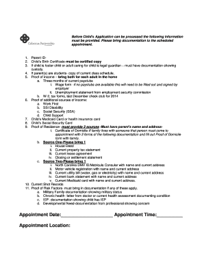 Child Application Documentation Checklist