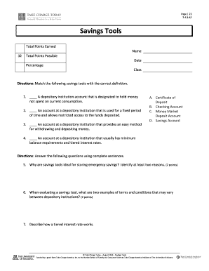 Savings Tools Worksheet