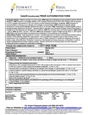 Xolair Prior Authorization Form