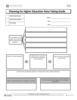 Planning for Higher Education Note Taking Guide