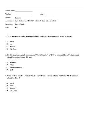 Microsoft Excel and Access Quiz 1