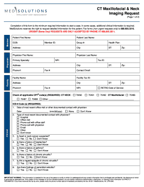 CT Maxillofacial and Neck Imaging Request Form
