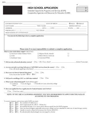 High School Application for EOPS/CARE Program