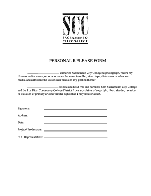 Sacramento City College Personal Release Form
