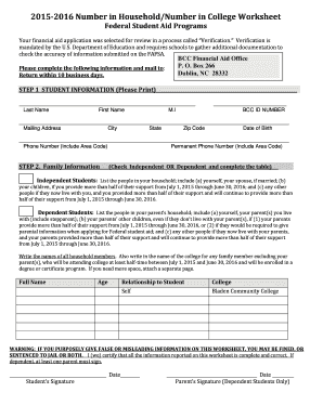 FAFSA Verification Worksheet