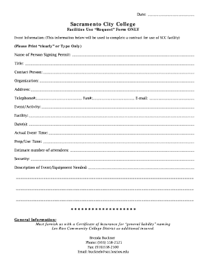 Sacramento City College Facilities Use Request Form
