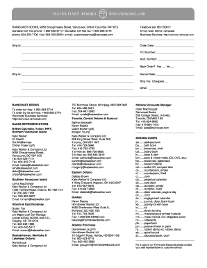 Raincoast Books Order Form