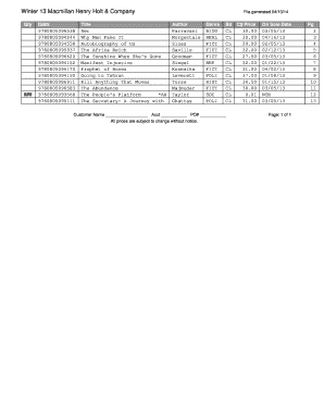 Henry Holt & Company Book Order Form