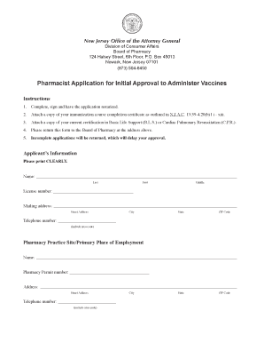 New Jersey Pharmacist Vaccine Administration Application