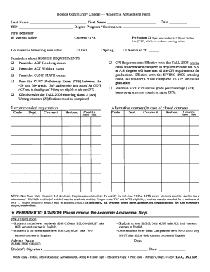 Hostos Community College Academic Advisement Form