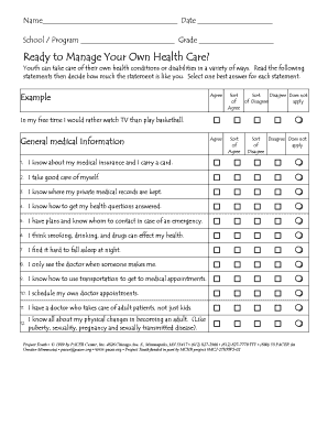 Youth Health Care Self-Assessment Form
