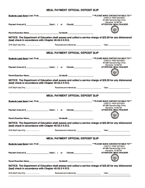Meal Payment Official Deposit Slip