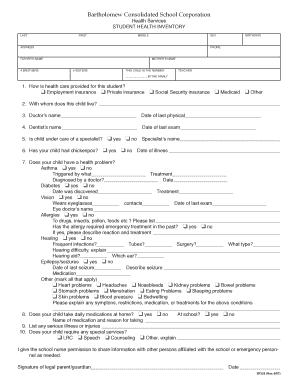 Student Health Inventory Form
