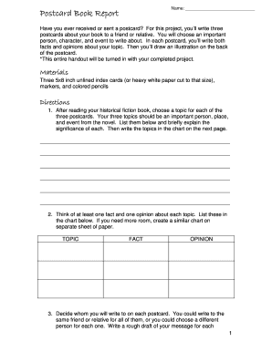 Postcard Book Report Template