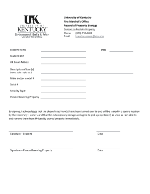University of Kentucky Property Storage Record