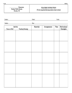 Elementary Teacher Instruction Form